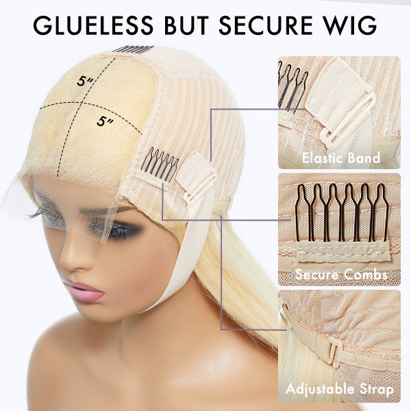 Easily Redyed 613 Silky Straight 5x5 Closure HD Lace Glueless Mid Part Long Wig 100% Human Hair