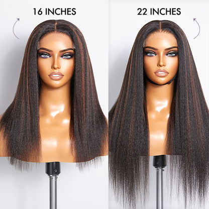 Highlight Kinky Straight Mid Part Glueless 5x5 Closure Undetectable HD Lace Wig