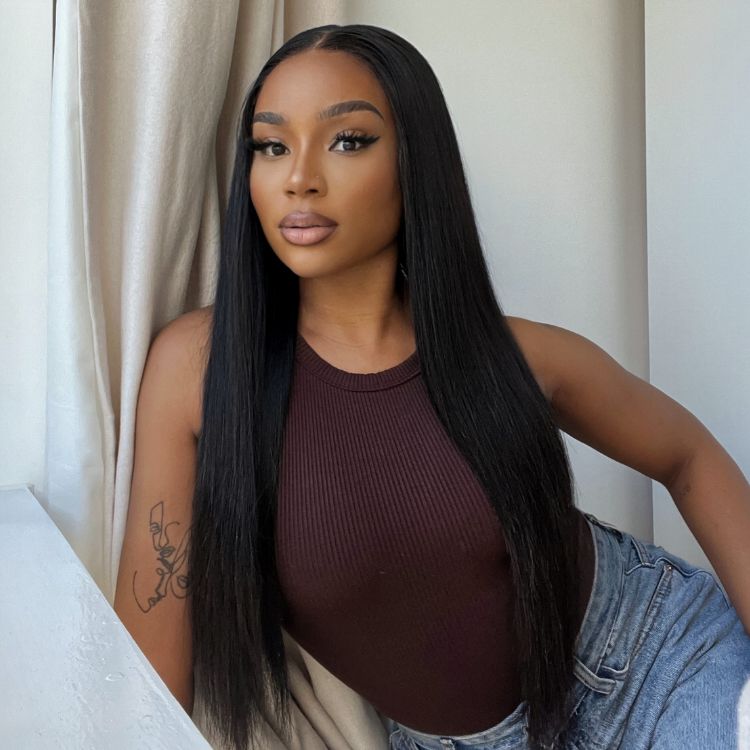 Classic Natural Black Silky Straight Glueless 13x4 Lace Front Wig Limited Sale