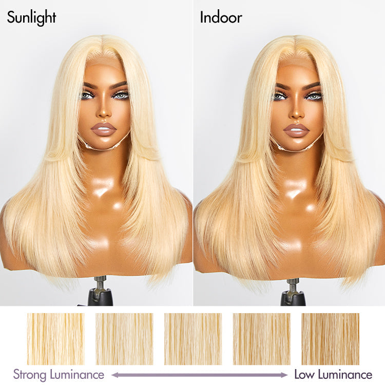 Limited Design | 613 Blonde Curtain Bangs Layered Cut Glueless 5x5 Closure Undetectable HD Lace Wig