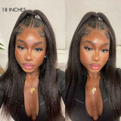 4C Edges | Natural Black / Ombre Brown Kinky Edges Kinky Straight 5x5 Closure Glueless Long Wig 100% Human Hair