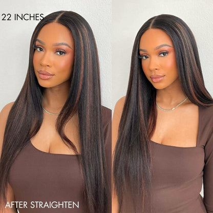 Highlight Kinky Straight Mid Part Glueless 5x5 Closure Undetectable HD Lace Wig