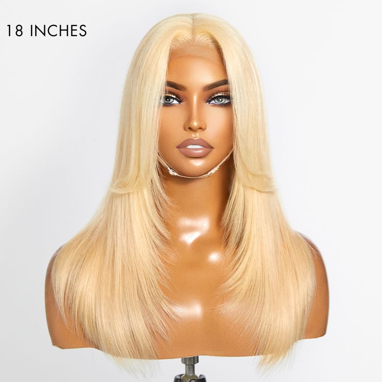 Limited Design | 613 Blonde Curtain Bangs Layered Cut Glueless 5x5 Closure Undetectable HD Lace Wig