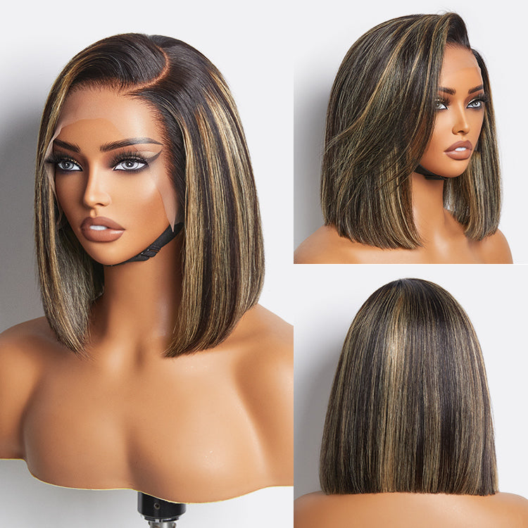 VIP Price | Ombre Blonde Highlight Silky Straight Glueless Ear-to-ear Lace Bob Wig 100% Human Hair