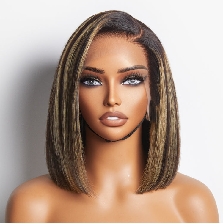 VIP Price | Ombre Blonde Highlight Silky Straight Glueless Ear-to-ear Lace Bob Wig 100% Human Hair