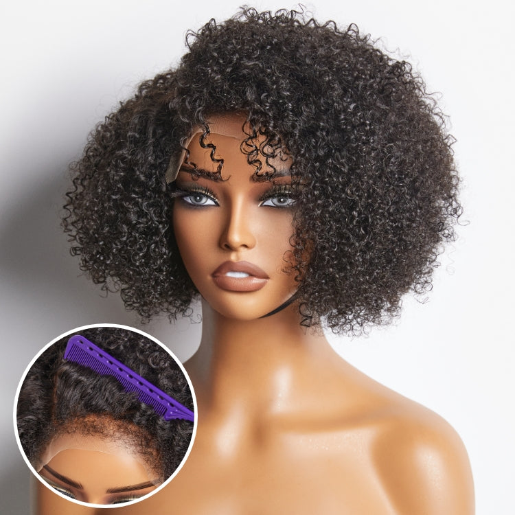 4C Edges | Kinky Edges Jerry Curly 5x5 Closure Lace Glueless Side Part Short Wig 100% Human Hair