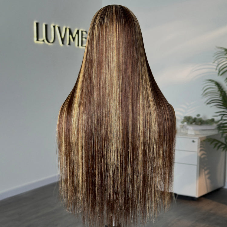 Honey Blonde Highlight Silky Straight Glueless 5x5 Closure HD Transparent Lace Long Wig