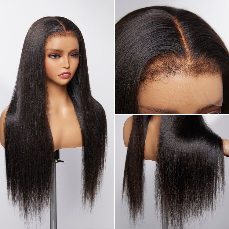 Flash Sale | 4C Edges | Natural Yaki Straight Glueless Free Parting 13x4 Undetectable Lace Front Wig