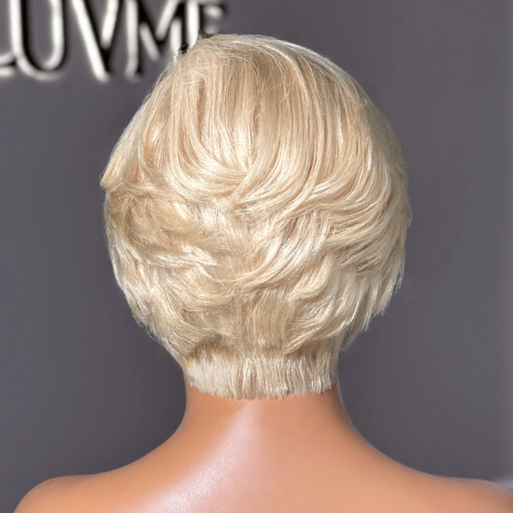 613 Blonde Pixie Cut Glueless Minimalist HD Lace C Part Short Wig 100% Human Hair