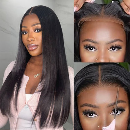 Effortless Straight 4x4 Closure Lace Glueless Mid Part Long Wig 100% Human Hair