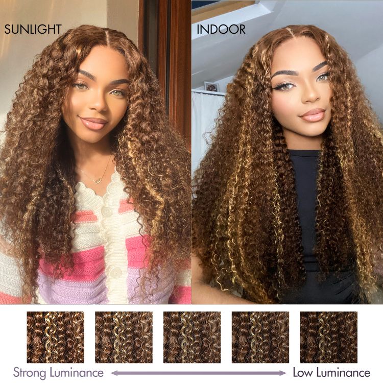 1 SEC INSTALL WIG | Honey Blonde Highlight Kinky Curly Glueless 5x5 Closure HD Lace Wig Breathable Cap