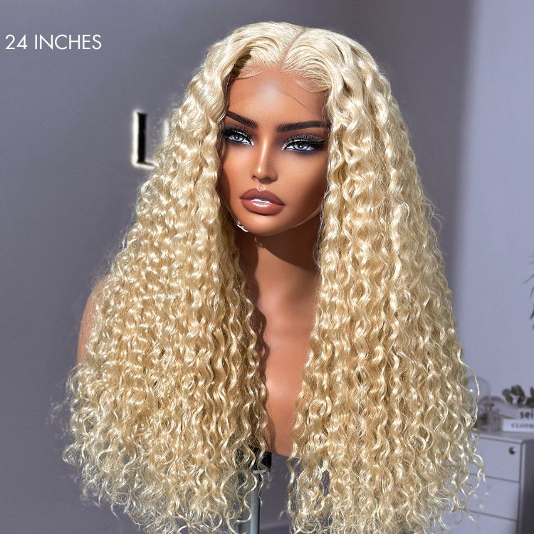 613 Blonde Water Wave Glueless 5x5 Closure Invisible HD Lace Wig 100% Human Hair