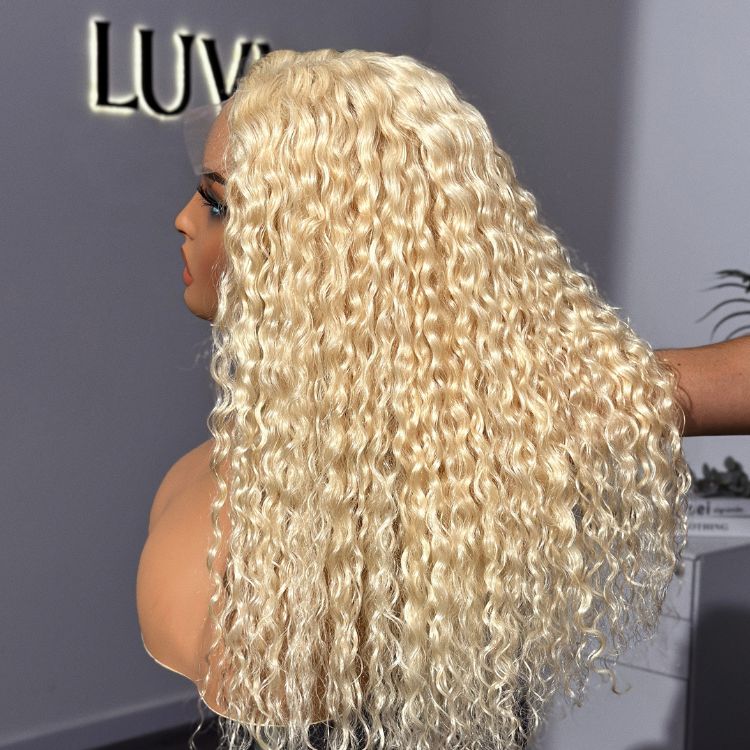 613 Blonde Water Wave Glueless 5x5 Closure Invisible HD Lace Wig 100% Human Hair