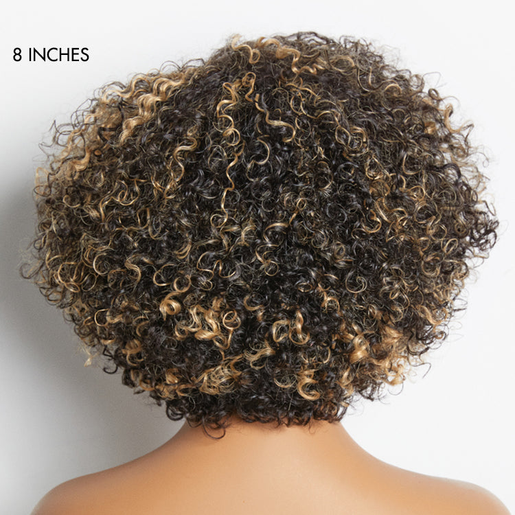 1 SEC INSTALL WIG | Honey Blonde Highlight Kinky Curly Glueless Minimalist HD Lace Classic Short Wig